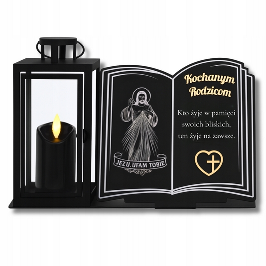 LED Znicz s Lanterňou a Podstavcom na Personalizovanú Dedykáciu